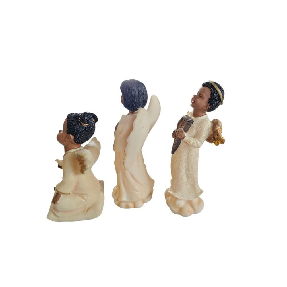 Vintage Set of 3 Cream and Gold Angel Figurines Up To 6 1/2" Tall - Picture 3 of 13